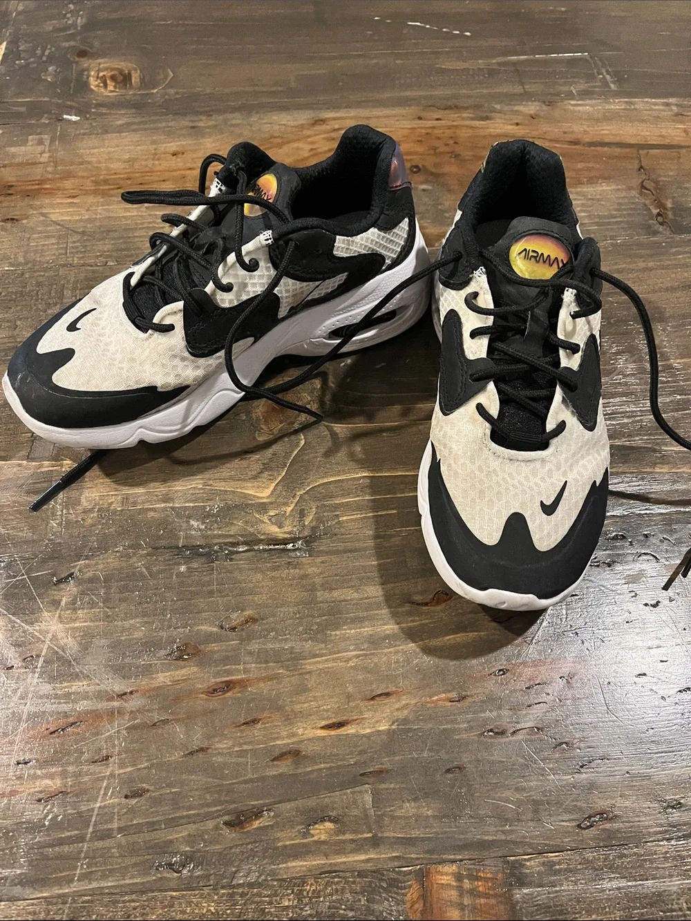 Nike Kids Black and White Air Max-Style Sneakers with Yellow Accents